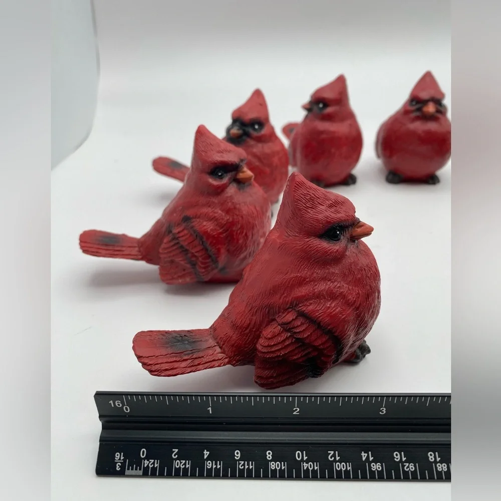 Set of 8 Red Cardinal Figurines Small Resin Bird Statues Winter Home Decor - Picture 5 of 7